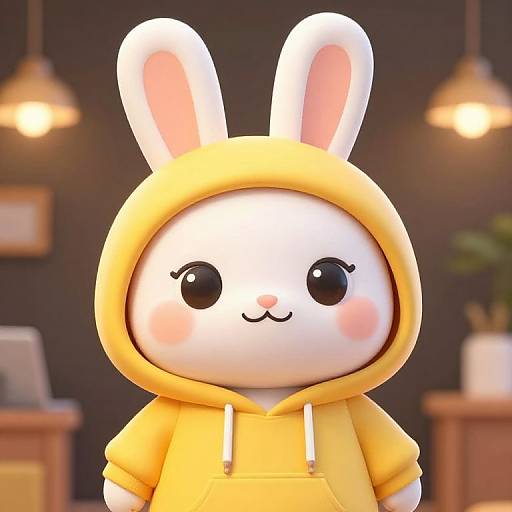 Cute Rabbit in Yellow Hoodie 3D Chibi Character