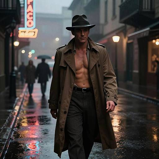 1960s Noir Italian Man in Rain