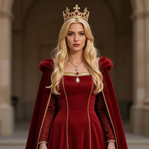 Regal Woman King in Red Cape