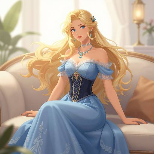 Elegant Blonde Woman in Fantasy Gown