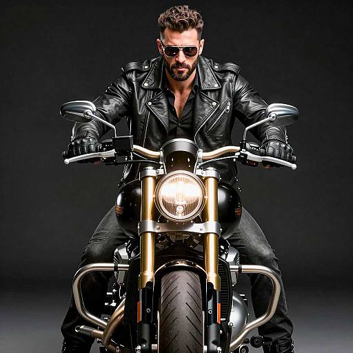 Intense Biker Portrait in Solid Black
