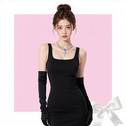 Elegant Model in Black Dress and Diamonds