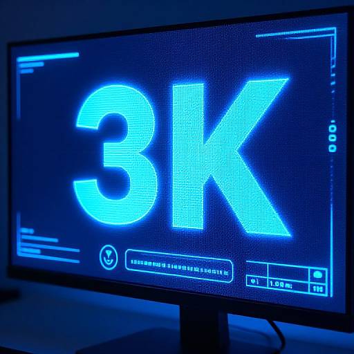 Photograph of a computer monitor displaying a bright blue, pixelated 