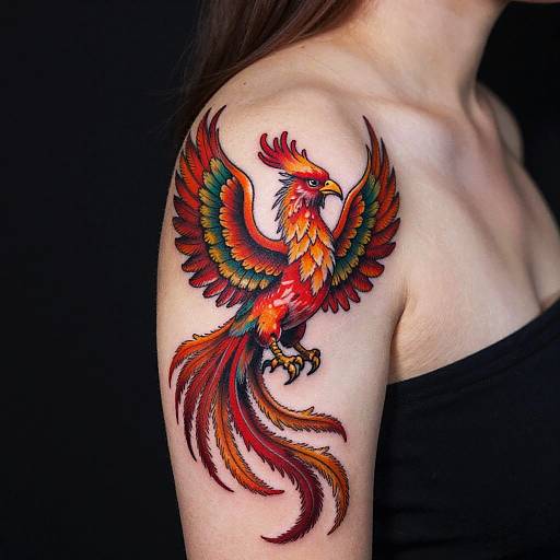 Vibrant Phoenix Tattoo on Shoulder