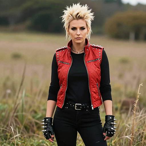 Confident Punk Woman in Red Vest