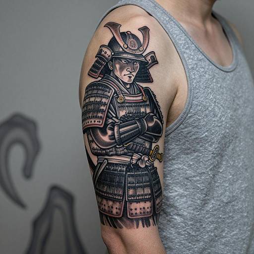 Detailed Samurai Tattoo on Upper Arm