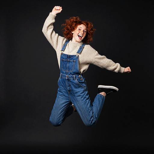 Joyful Freckled Character Jumping
