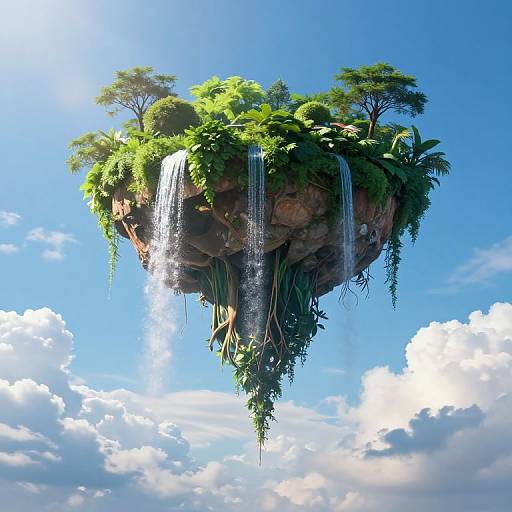 Floating Inverted Island in Azure Sky