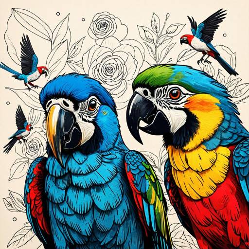 Whimsical Parrots Mixed Media Sketch