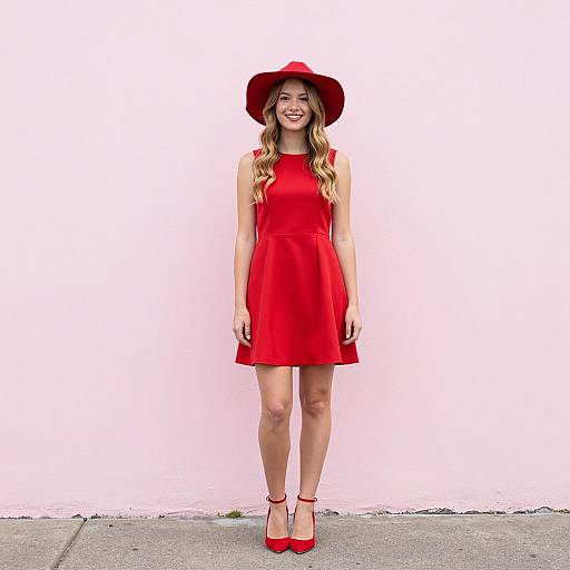 Young Woman in Red Dress and Hat