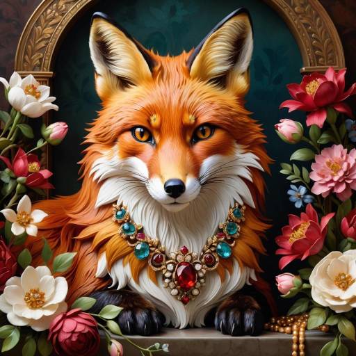 Regal Red Fox Among Blooming Flowers