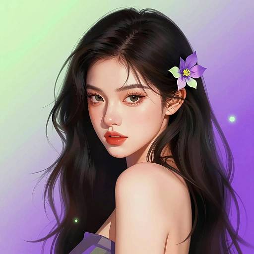 Dark-Haired Woman with Floral Accessory