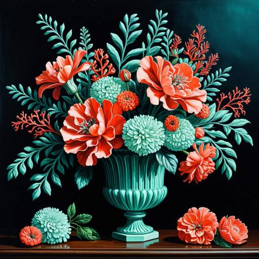 Vivid Coral and Mint Floral Elegance Vivid Coral and Mint Floral Elegance