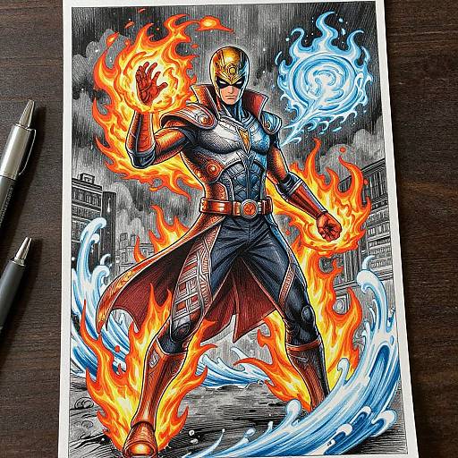 Original Elemental Superhero Illustration