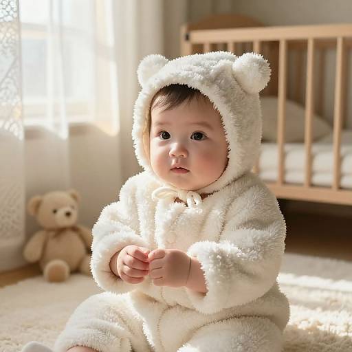 Cozy Baby in Fluffy White Outfit