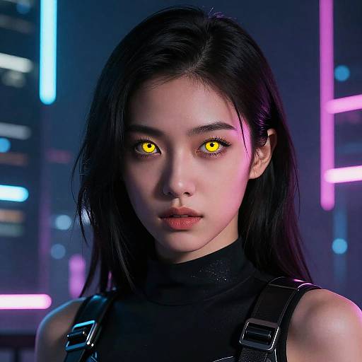 Cyberpunk Girl with Yellow Eyes