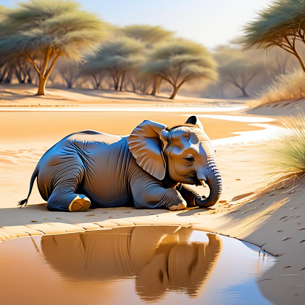 Peaceful Baby Elephant on Riverbank