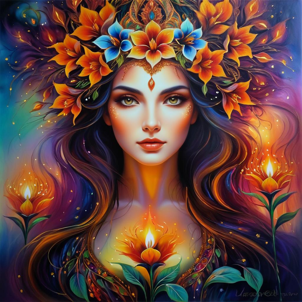 Mystical Woman Surrounded by Blooms