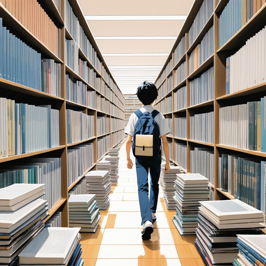 Determined Student in a Dreamy Library