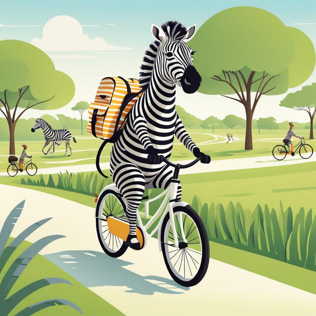 Zebra on Bicycle in Safari Park