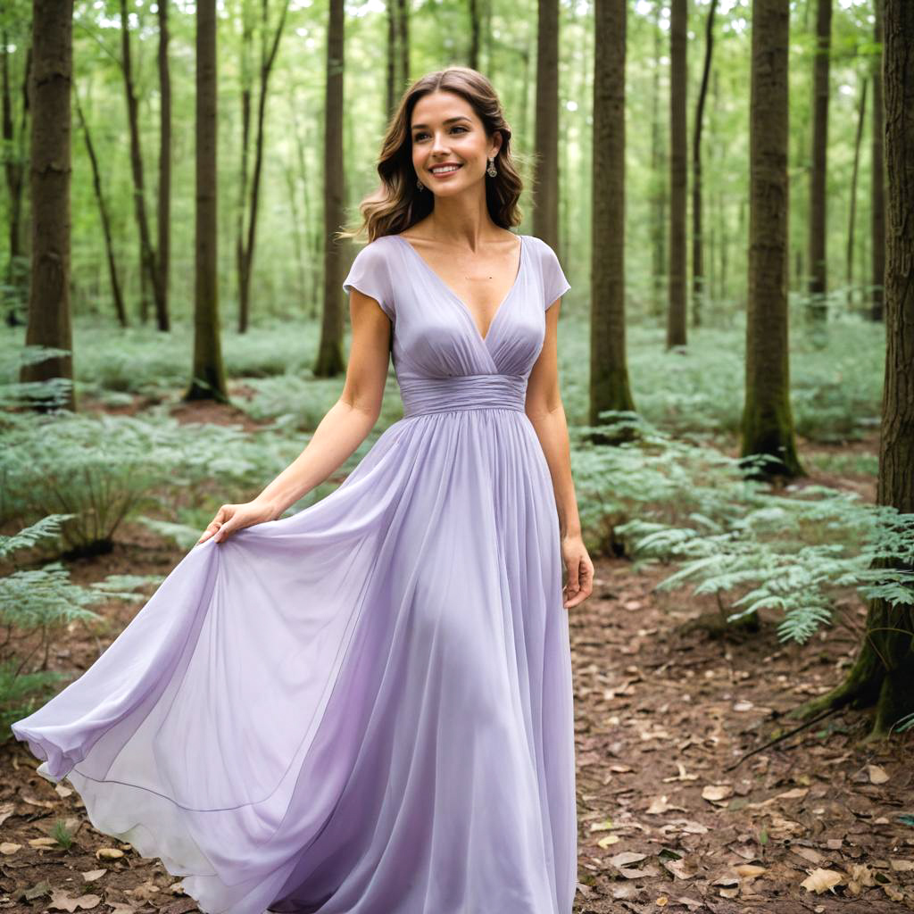 Elegant Woman in Lavender Gown in Forest