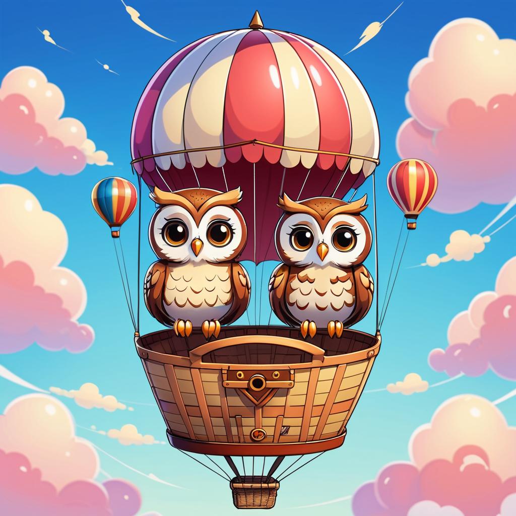 Adorable Anime Owls in Balloon Adventure