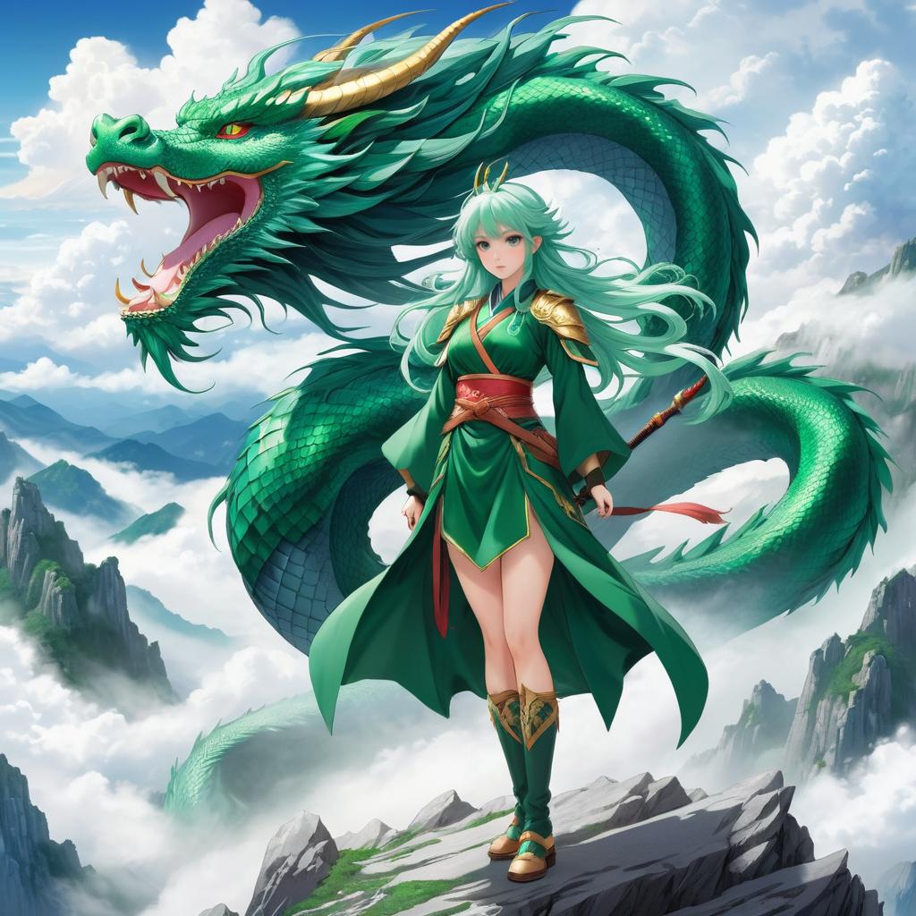 Confident Dragon Rider on Mountain Peak