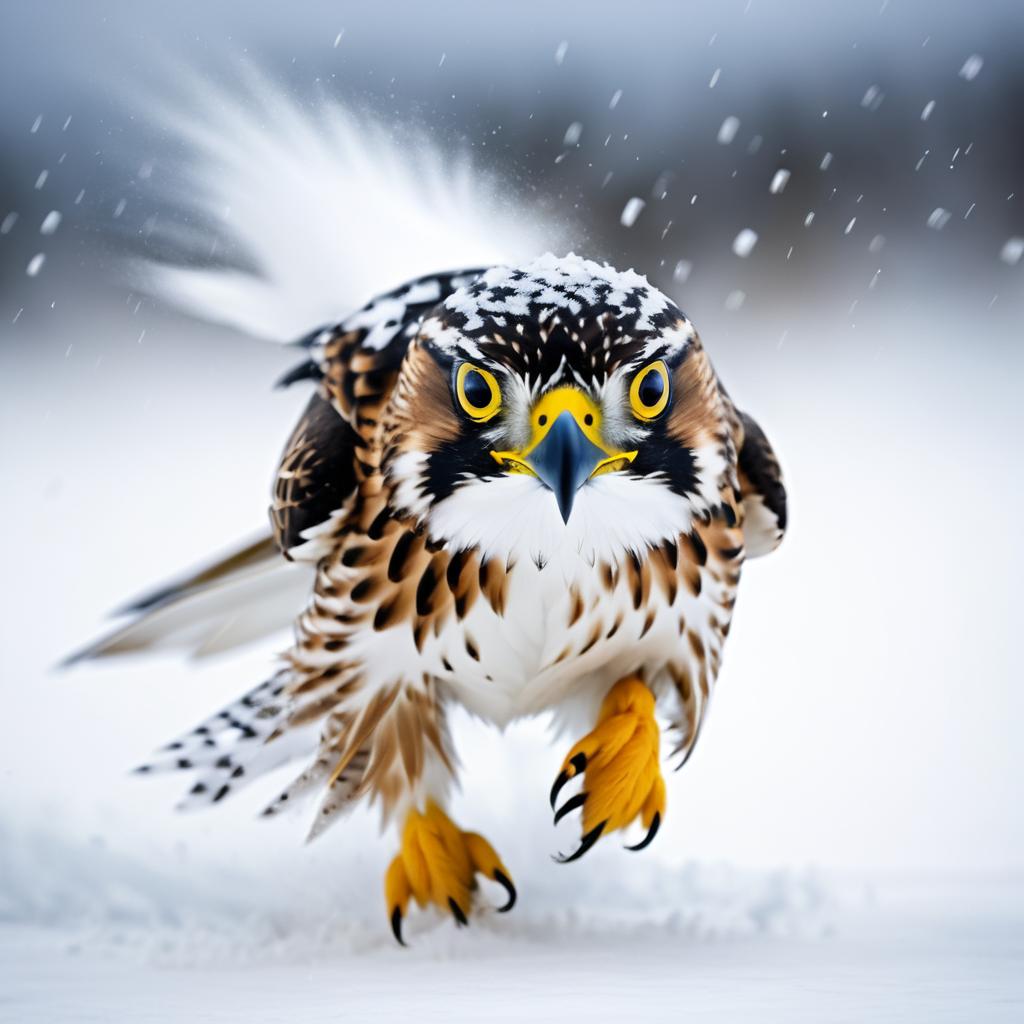 Dynamic Falcon in Snowy Action Shot