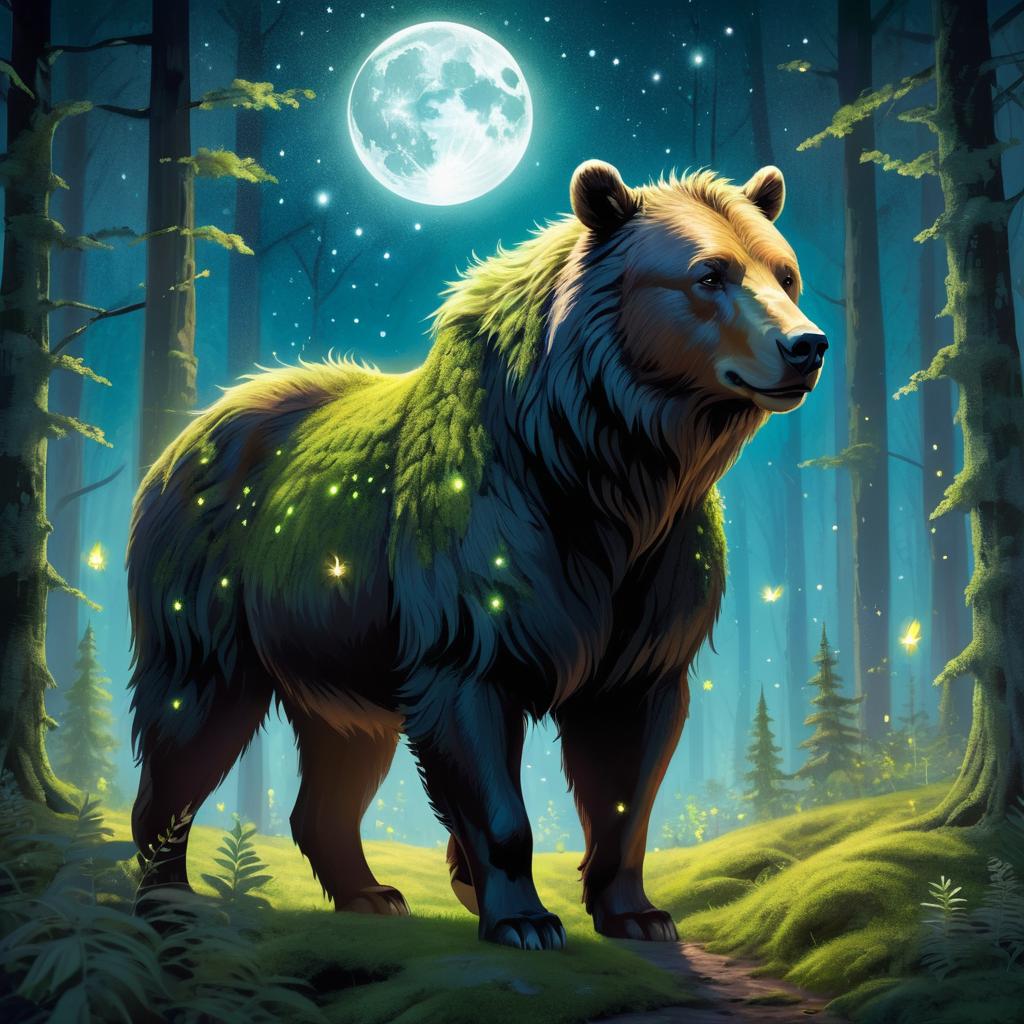 Mystical Centaur-Bear in Moonlit Forest