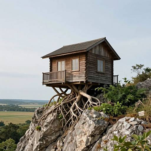 Quaint Wooden House on Rocky Outcrop