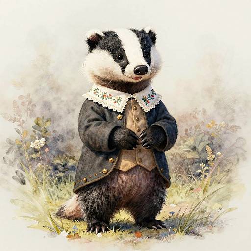 Joyful Anthropomorphic Badger in Georgian Attire