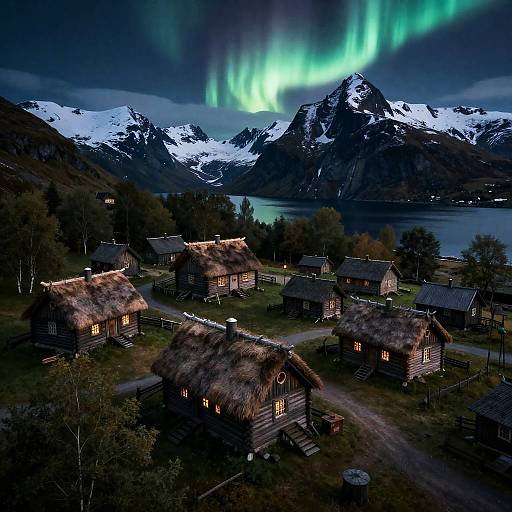 Aurora-Lit Photoreal Nordic Viking Mountain Village