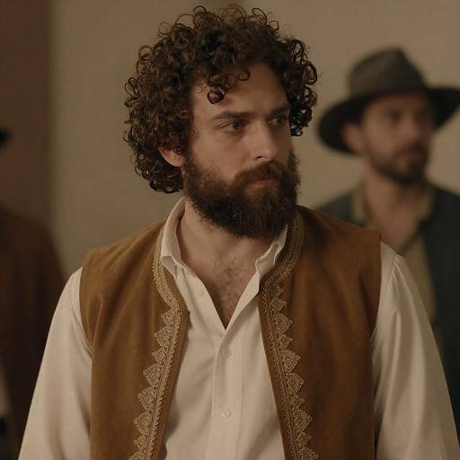 Thoughtful Bearded Man in Embroidered Vest