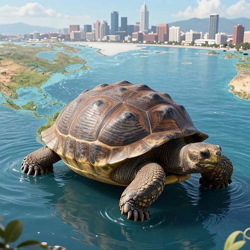 Giant Tortoise Carrying a City Across the Ocean
