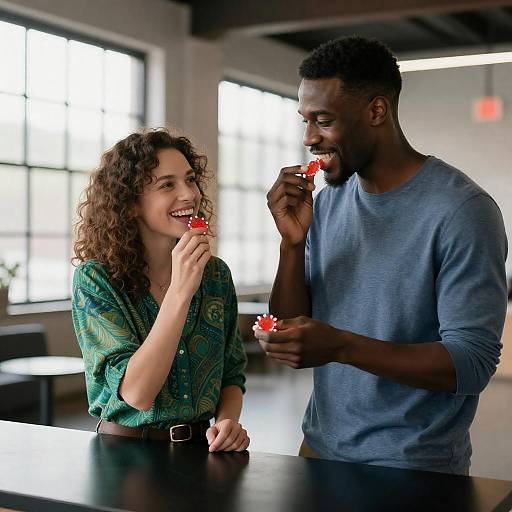 Smiling Couple Eating Red Candy
