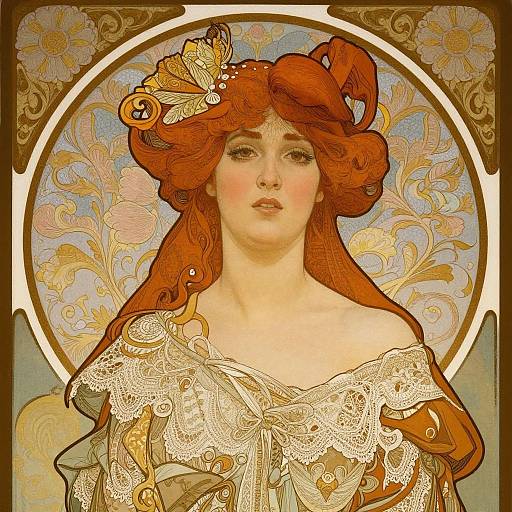 Art Nouveau Redhead in Elegant Lace
