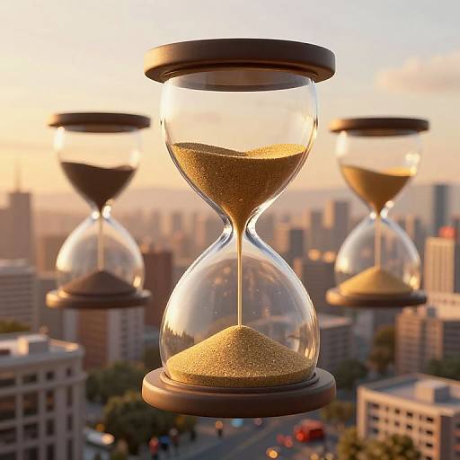 Surreal 3D Hovering Hourglasses Cityscape