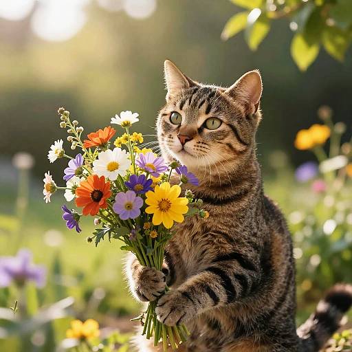 Charming Tabby Cat with Flowers