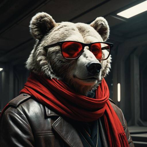 Stylish Bear in Red Scarf and Glasses
