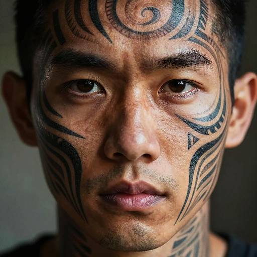 Tribal Tattooed Portrait with Intense Eyes