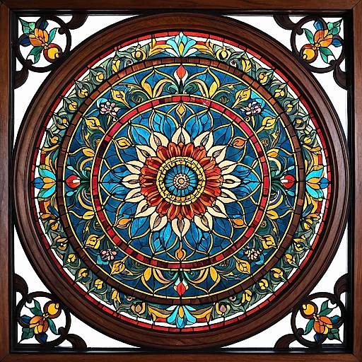 Intricate Stained Glass Mandala with Floral Motifs