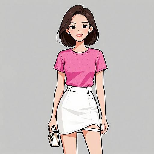 Smiling Woman in Pink and White Outfit