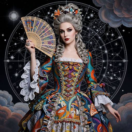 Gothic Rococo Woman with Celestial Art