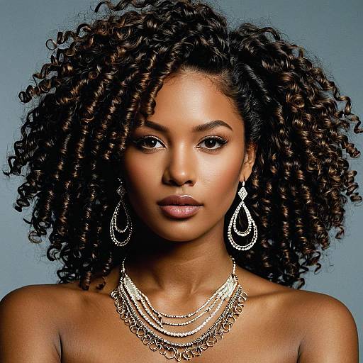 Portrait of African American Woman with Curly Hair and Jewelry