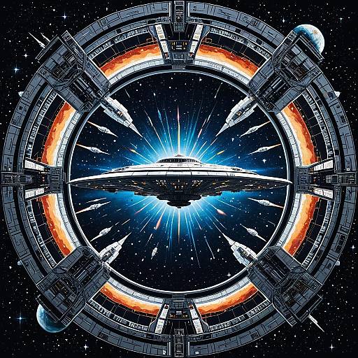 Futuristic Spaceships Amidst a Cosmic Backdrop