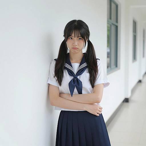 Asian Girl in Sailor School Uniform Pose