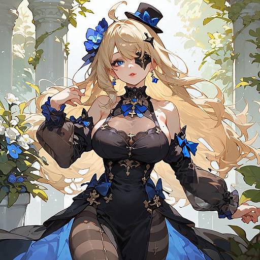 Gothic Anime Girl in Garden