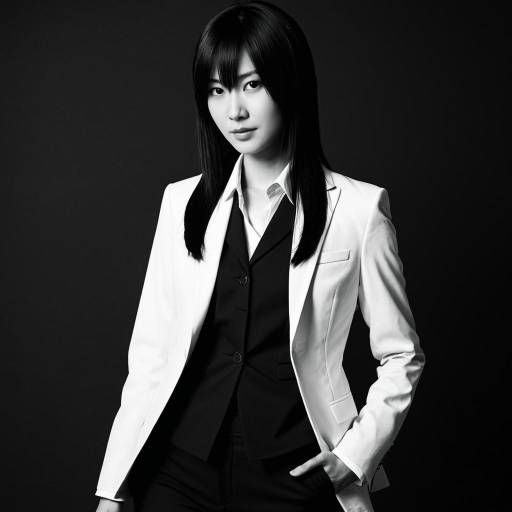 Asian Woman in Stylish Monochrome Suit