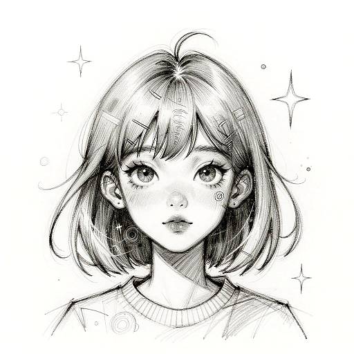 Whimsical Character with Exaggerated Bangs