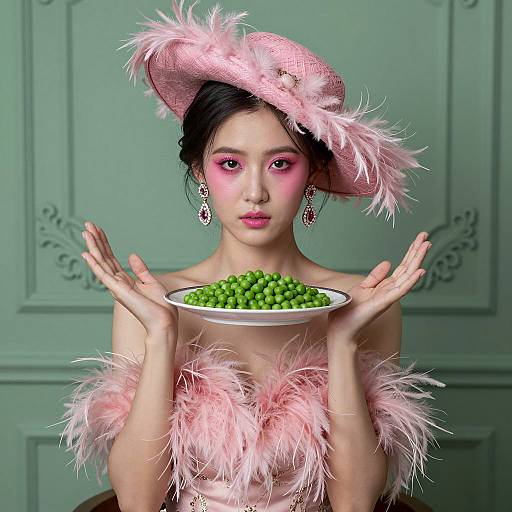 Fashionable Woman Holding Plate of Green Peas